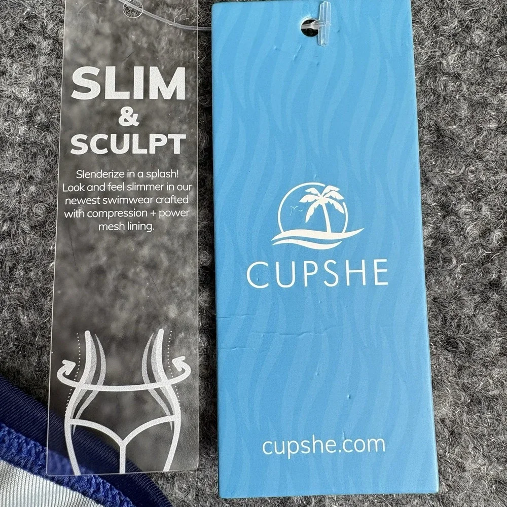Cupshe One Piece Swimsuit Women's M Blue Colorblock One Shoulder Slim Sculpt NWT